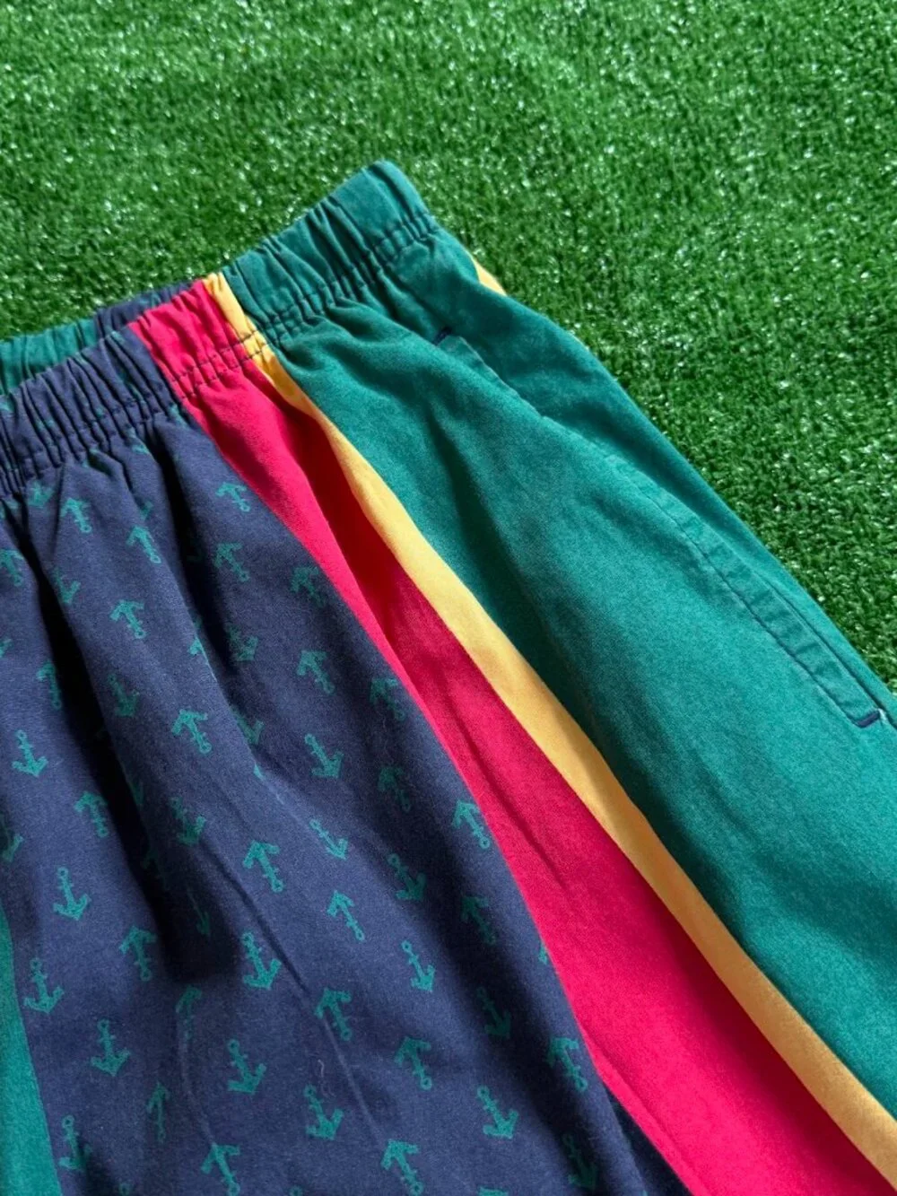Vintage 90s Nautica Swim Trunks XL Cotton Nautical Anchor Stripe Made in Taiwan